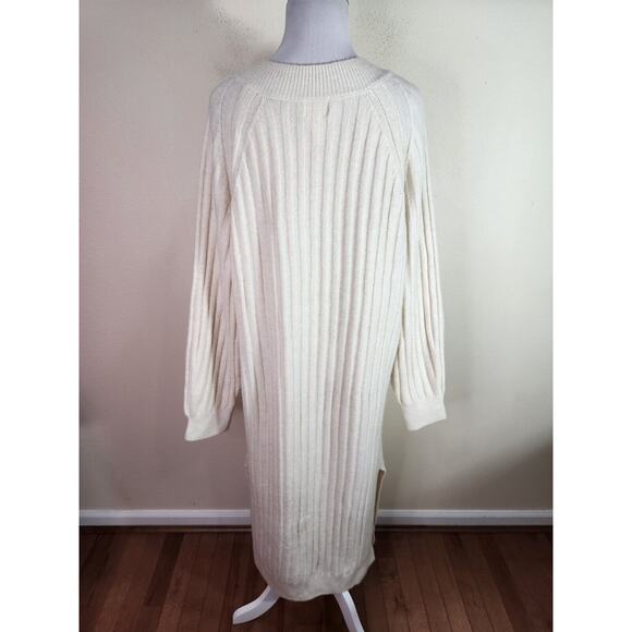 H&M Women's Long Wool blend Rib Sweater Dress Ivory Size Small Midi Long Sleeve - Picture 5 of 7
